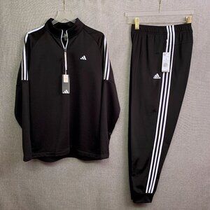 ADIDAS Multi Sport Quarter Zip Pullover & Joggers SET LARGE Black & White NWT